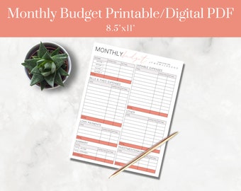 Printable Paycheck Budget Planner: Monthly Finance Worksheet for Personal Budgeting & Expense Tracking