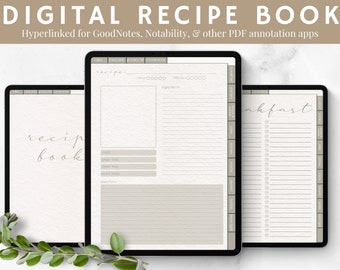 Recetario digital, planificador de comidas, plantilla de Goodnotes (descarga digital)