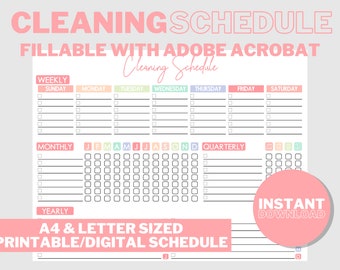 Editable Cleaning Schedule | Weekly, Monthly, Yearly Planner and Checklist | House Chore List | Digital | Printable