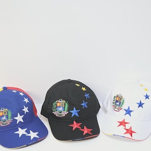 Gorras venezolanas 7 estrellas ajustables negras blancas multicolor gorras