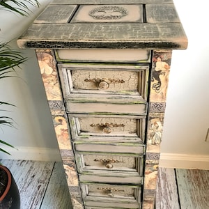 Scottish furniture Chest of drawers, hand painted, celtic design tree of life, beige tallboy, bedroom furniture, real rust, celtic pattern,