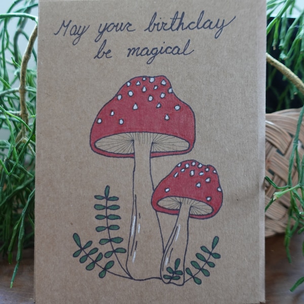 Handmade Send Direct to Recipient Happy Birthday Card Amanita Mushroom