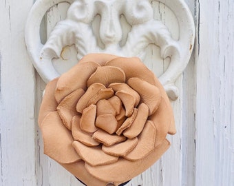 Handmade Leather Rose Ponytail Holder - Large Hair Tie