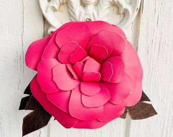 Leather Rose Ponytail Holder: Cowhide Feather Hair Tie