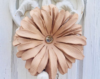 Handmade Leather Daisy Ponytail Holder - Large Hair Tie