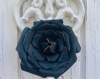 Handmade Leather Rose Ponytail Tie: Large Hair Accessory