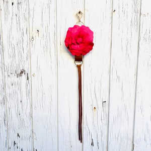 Purse Charm / Large Fuchsia Rose / Saddle Contrast one of a kind unique keychain  Leather Shop / Leather Store
