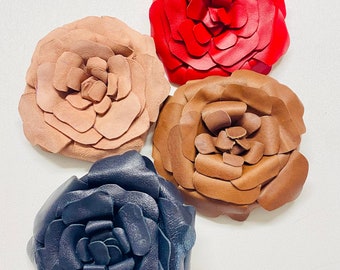 Large Leather Rose Ponytail Holder - 4" Flower Hair Tie