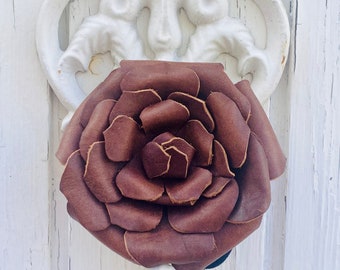Handmade Leather Rose Ponytail Holder - Large 3" Flower Hair Tie