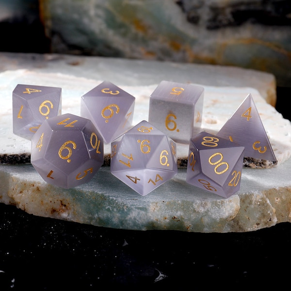 DND Gemstone RPG Dice Set Grey Cat's Eye