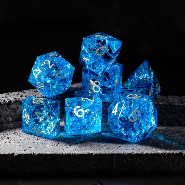 Blue Zircon Glass Blast  Dice Set Gemstone/DnD Dungeons and Dragons RPG Dice