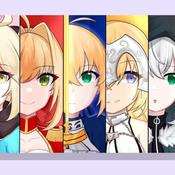 Fate Grand Order (FGO) 5 SaberFace Protags (Okita, Nero, Artoira, Jeanne, Gray) Mini Print