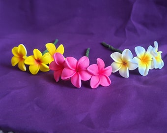 Cute Plumeria Cluster Hair Pick, Floral Hairpiece, Hawaiian Foam Flowers, Hair Accessories, Frangipani, White blossom, Pink, Bridal Combs