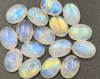 Natural Rainbow Moonstone Oval Cabochon Gemstone for Jewelry Making