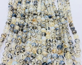 Dragon Vein Agate Beads, Round Gemstone, 15 Inch Strand
