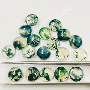 天然グリーンモスアゲートラウンドカボション、ジュエリー用宝石（3-15 mm）