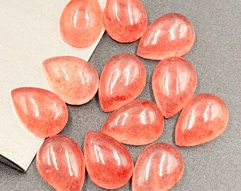 Natural Pink Strawberry Quartz Pear Cabochon Loose Calibrated Gemstone 3x5,4x6,5x7,7x9,8x10,9x11,10x12,10x4,12x16,13x18,15x20,18x25MM