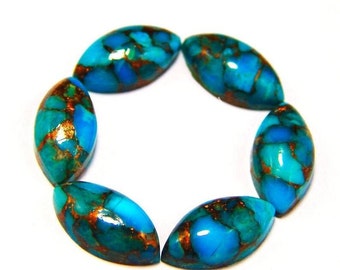 Natural Blue Copper Turquoise Marquise Cabochon Loose Calibrated Gemstone 5x10, 6x12, 7x14, 8x16, 9x18, 10x20 MM