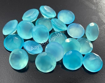 Faceted Aqua Chalcedony Gemstone, Round Cut, Calibrated, (3-30MM)