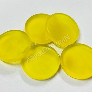 Natural Yellow Chalcedony Round Coin Flat Both Loose Calibrated Gemstone 5, 6, 8, 9, 10, 12, 13, 14, 15, 16, 17, 18, 19, 20MM