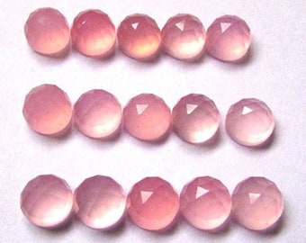 Gema de calcedonia rosa natural, talla rosa redonda, 3-30 mm