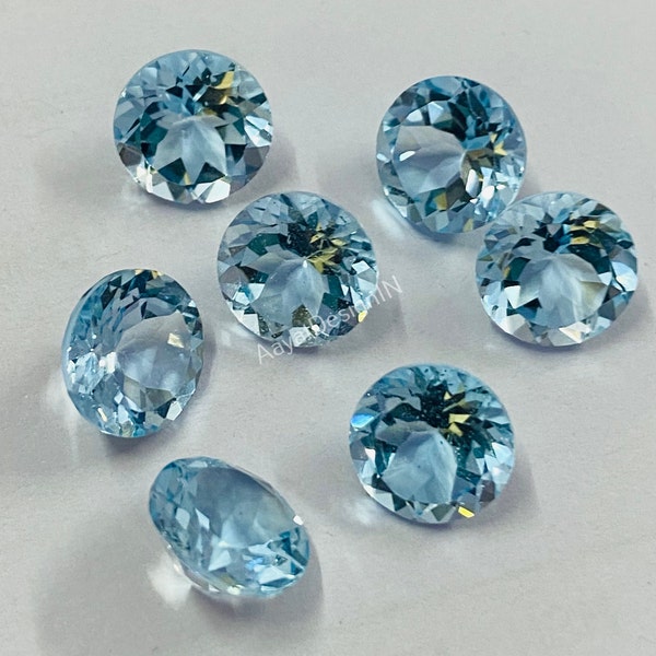 TOP Quality Natural Sky Blue Topaz Round Faceted Cut Loose Calibrated Gemstone 3MM,4MM,5MM,6MM,7MM,8MM,9MM,10MM