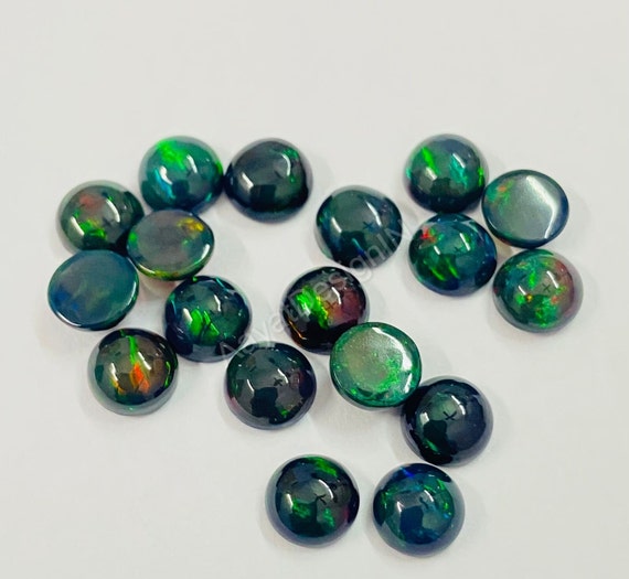 Natural Black Ethiopian Opal Cabochon, Calibrated Round Gemstone (3MM-6MM)