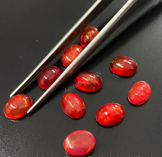 Cabochon Ovale Opale Rouge Naturelle éthiopienne – Pierre Calibrée 7x9 Mm, Lâche