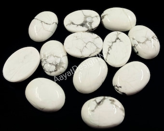 White Howlite Oval Cabochon, Loose Gemstone (3x5-18x25MM)