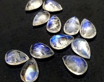 Faceted Rainbow Moonstone Pear Cabochon, Natural Loose Gemstone