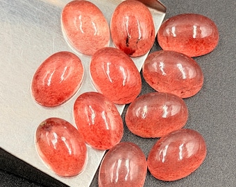 Natural Pink Strawberry Quartz Oval Cabochon Loose Calibrated Gemstone, 3x5,4x6,5x7,7x9,8x10,9x11,10x12,10x4,12x16,13x18,15x20,18x25MM