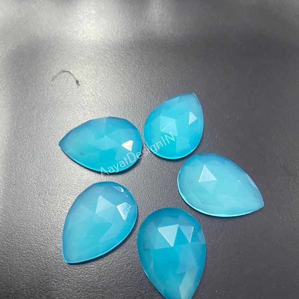 Natural Aqua Chalcedony Loose Calibrated Gemstone Pear Rose Cut 3X5,4X6,5X7,6X9,7X9,8X10,10X14,12X16,13X18,15X20,16X22,18X25MM