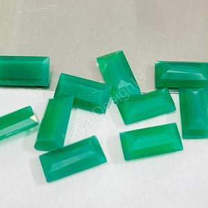 Natural Green Onyx Gemstone, Long Octagon Faceted Cut, Calibrated Loose Stone (3-20mm)