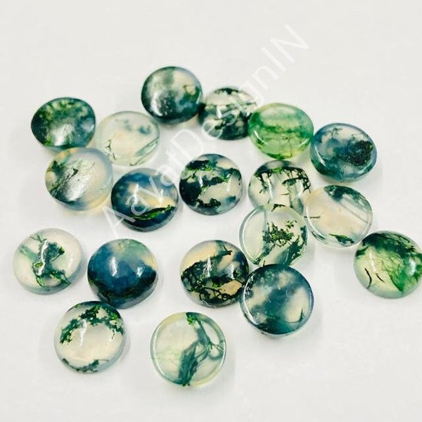AAA Quality Natural Moss Agate Round Cabochon Loose Calibrated Gemstone For Jewelry Making 3, 4 ,5, 6, 7, 8, 9, 10, 11, 12, 13, 14, 15MM