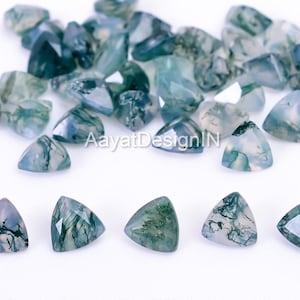 Natural Moss Agate Trillion Faceted Cut Loose Semi-Precious Gemstone  3, 4, 5, 6, 7, 8, 9, 10, 11, 12, 13, 14, 15MM