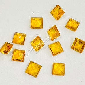 Natural Citrine Square Faceted Cut Loose Calibrated Gemstone 3MM,4MM,5MM,6MM,7MM,8MM,9MM,10MM