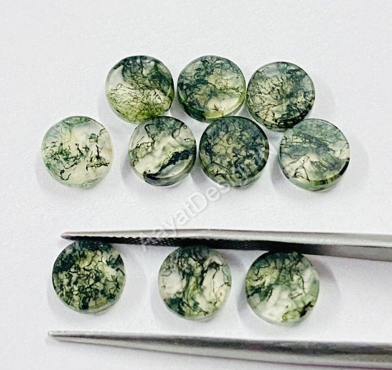 Natural Moss Agate Round Coin Both Side Flat Loose Calibrated Gemstone