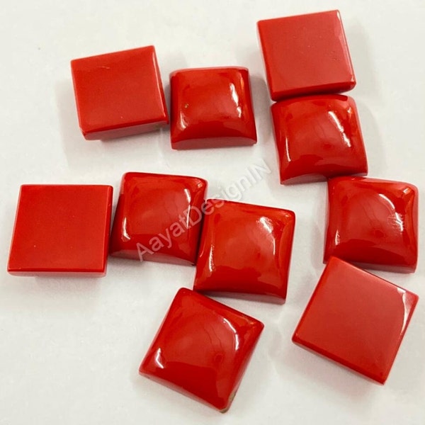 Top Quality Red Coral Square Cabochon Loose Calibrated Gemstone 3,4,5,6,7,8,9,10,11,12,13,14,15,16,17,18,19,20MM