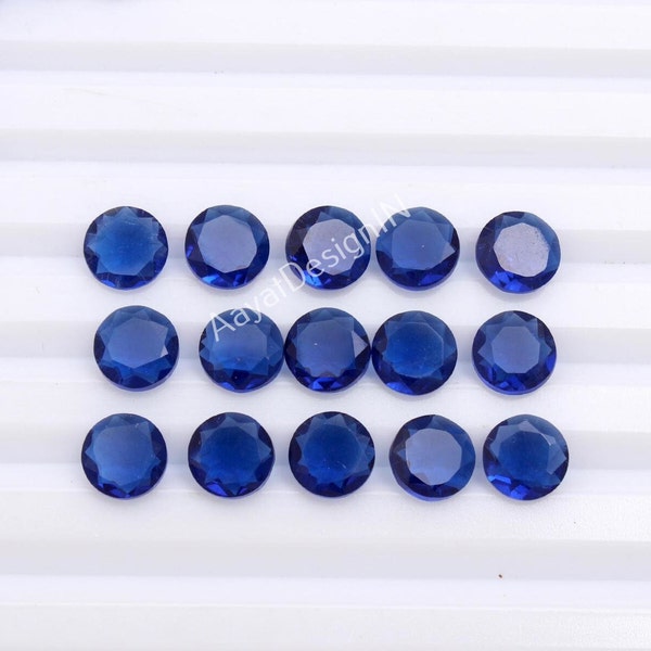 Blue sapphire Synthetic Quartz Round Faceted Cut Loose Calibrated Gemstone 3,4,5,6,7,8,10,11,12,15,16,17,18,19,20,22,25,27,30MM