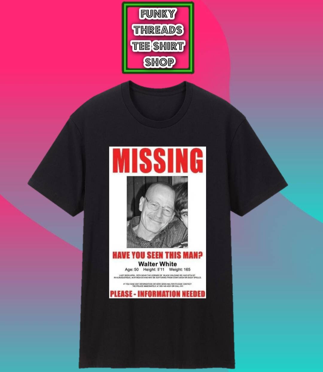 Walter White Missing Poster Breaking Bad Men's Tee Shirt - Etsy