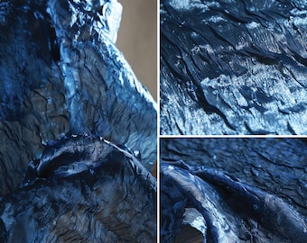 Blue Satin Fabric,Shiny Textured Fabric,Crushed Crinkle Fabric,Wrinkled Fabric,Costume Fabric By 1/2 Yard,Dress Fabric，Upholstery Fabric