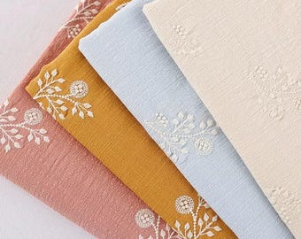Cotton Embroidered Fabric by Yard, Soft Sewing Fabric, Floral Fabric for Dress, Cushion Cover Fabric, Quilting Fabric, DIY Craft Fabric