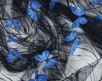 Tecido de renda com borboletas, tecido bordado, tecido para roupas, tecido para cortinas, tecido de malha, tecido de renda, tecido para vestidos, tecido macio, tecido vendido por 1/2 jarda