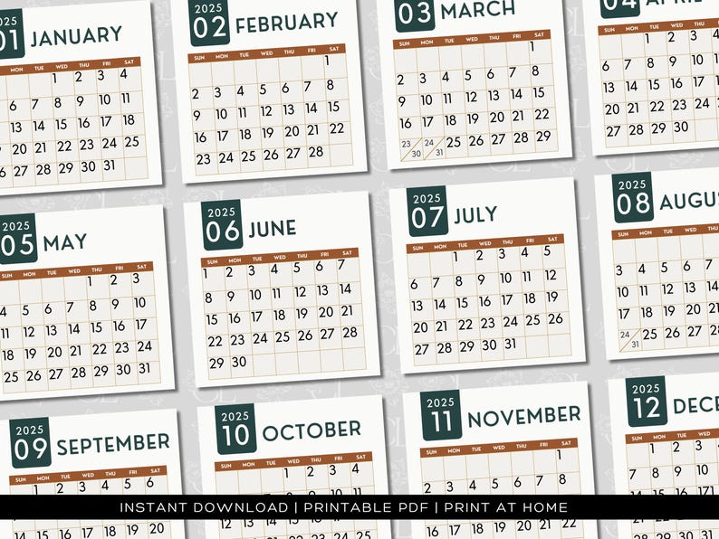 2025 Calendar Printable Earth Terracotta 3x3 Monthly Calendar Desk ...
