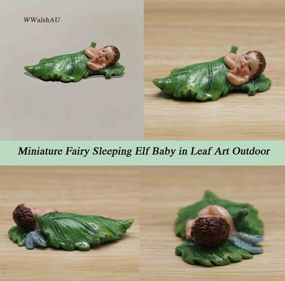 Fairy Tale Sleeping Elfs Baby Resin Statue Cute Elves & Squirre Garden Figurine 