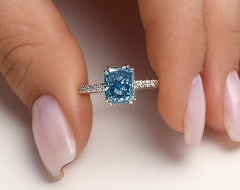 2ct Fancy Blue Lab Diamond Classic Pave Engagement Ring
