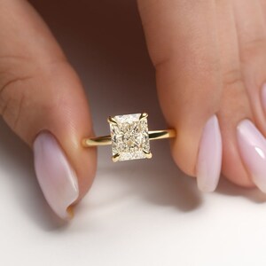 Radiant Cut Lab Grown Diamond in a Classic Minimalist Solitaire Setting Engagement Ring