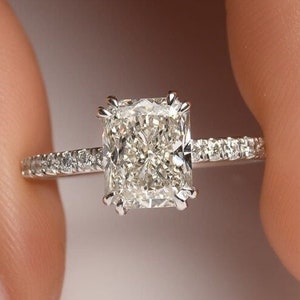2 Ct Radiant Promise Ring Comfort Fit Pave Lab Diamond Ring