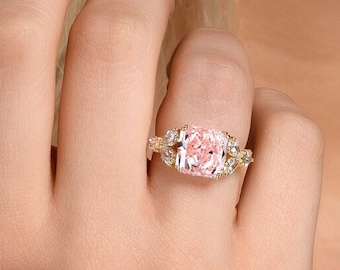 5 ct Fancy Pink Lab Created Diamond Engagement Ring with Side Stones