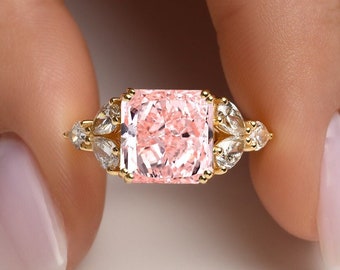 5 ct Fancy Pink Lab Created Diamond Engagement Ring with Side Stones